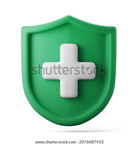 cartoon concept medical guard shield insurance 3d illustration rendering 3d icon green colored isolated