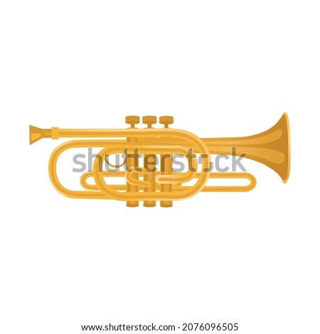 Cornet Brass musical instrument isolated on white background.Vector.