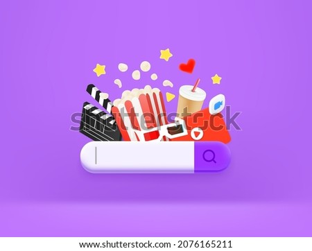 Searching for media entertainment in internet with search tab. 3d style vector illustration Royalty-Free Stock Photo #2076165211