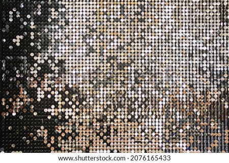 shiny photo zone with sparkling sequins. festive decor. a place for inscriptions and congratulations. decor rental.