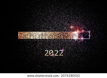 Modern 2022 New Year graphic design template with golden loading bar and glimmering particles on black background Royalty-Free Stock Photo #2076180502