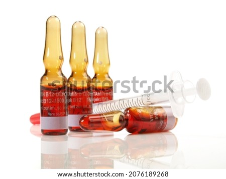 Vitamin B Ampules - Healthy Nutrition isolated on white Background. Royalty-Free Stock Photo #2076189268