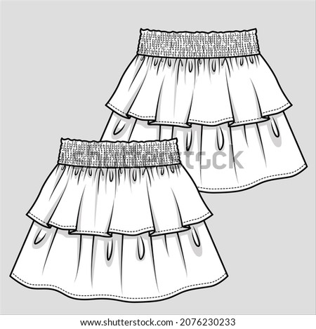 ELASTICATED WAIST LAYERED SKIRT FOR KID GIRLS AND TEEN GIRLS IN EDITORIAL VECTOR Royalty-Free Stock Photo #2076230233