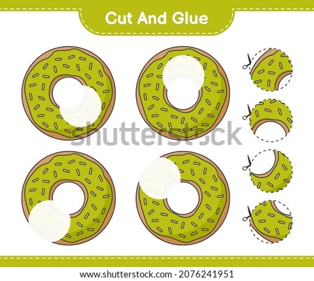 Cut and glue, cut parts of Donut and glue them. Educational children game, printable worksheet, vector illustration