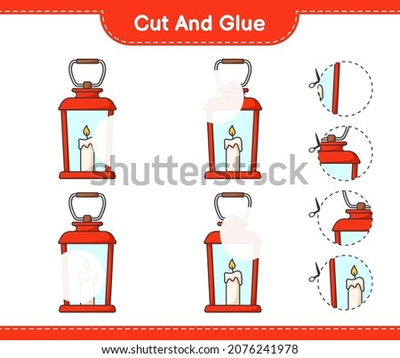 Cut and glue, cut parts of Lantern and glue them. Educational children game, printable worksheet, vector illustration