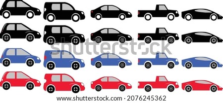 Blue, Red, Black car silhouettes set icon - vector 