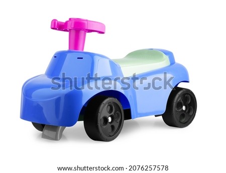 Childrens toy car on white background