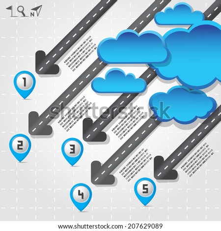 Street Road with Map Pointer and clouds, Infographics Design, Vector EPS10