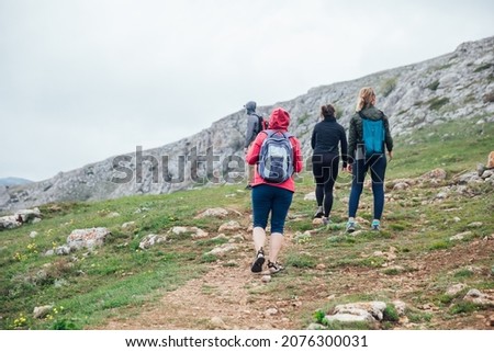 travelers climb the mountain in a forest hike