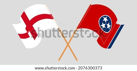 Crossed and waving flags of England and The State of Tennessee. Vector illustration
