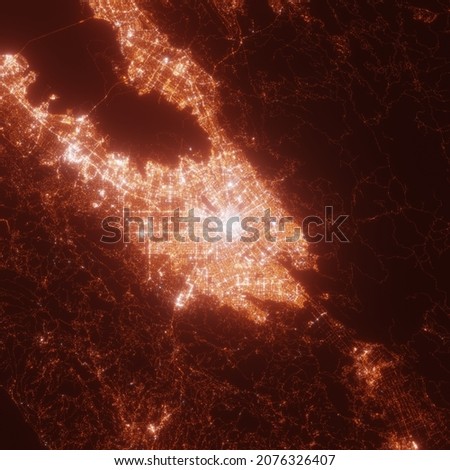 San Jose city lights map, top view from space. Aerial view on night street lights. Global networking, cyberspace. High resolution