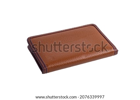 Stylish small wallet for money or banking cards isolated on white.