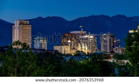 Closeup of Salt Lake City skyline during construction of temple