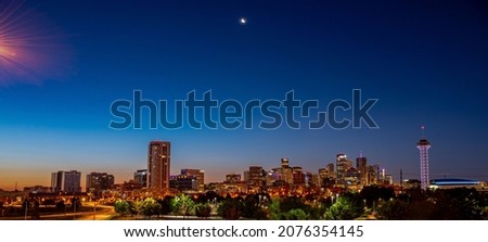 Skyline of Denver’s skyscrapers at night