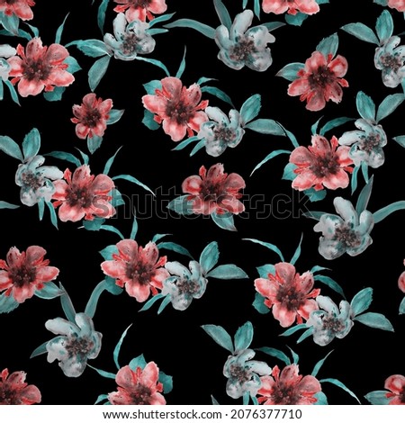 Watercolor seamless pattern with hand draw flowers. Bright spring or summer print for any purposes. Decorative floral pattern.  Beautiful nature background.  