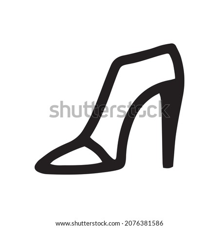 Vector linear illustration of high heel shoes. Black and white sketch of female stiletto heels in cartoon style Royalty-Free Stock Photo #2076381586