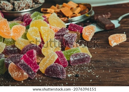 Colorful candies with jelly and sugar.Chocolate candy isolated 