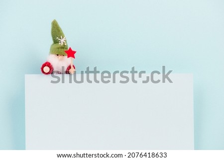 Christmas greeting card, cute gnome, empty copy space for text, winter season, holidays