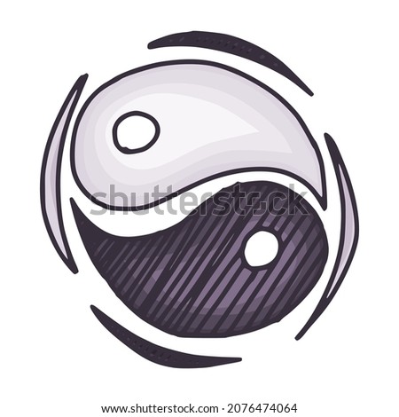 Yin yang simple drawing symbol sign. doodle sketch vector image