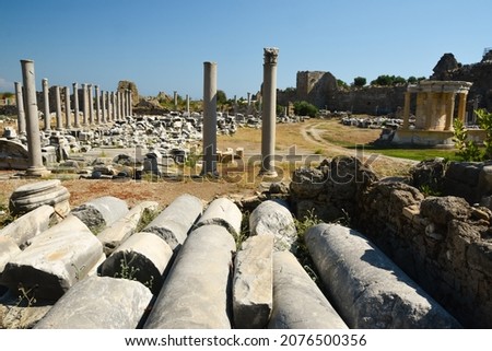 Ruins of the ancient temple in the town of Side, Turkey