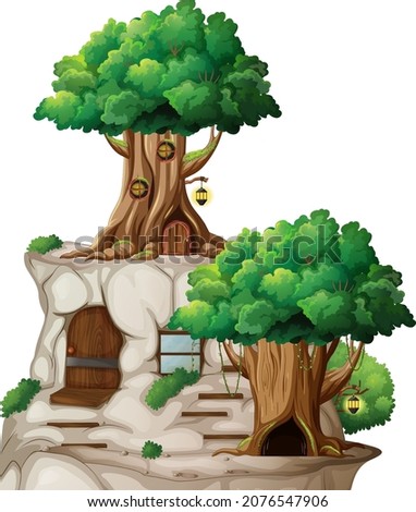 Isolated fantasy tree on cliff  illustration