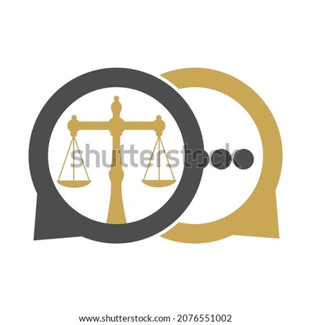 Attorney balance chat logo vector. Scales speech balloon icon vector.