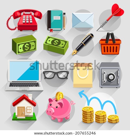 Business flat icons color set. Vector illustration