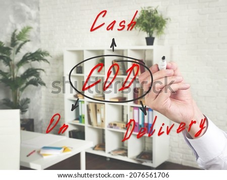  COD Cash On Delivery note. Fashion and modern office interiors on an background.

