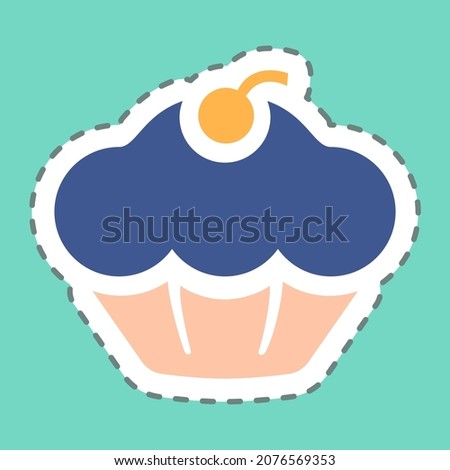 Sticker Muffin - Line Cut - Simple illustration, Editable stroke, Design template vector, Good for prints, posters, advertisements, announcements, info graphics, etc.