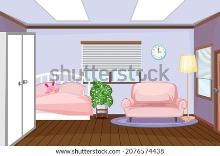 Interior of kids bedroom with furnitures illustration