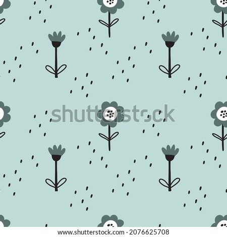 Doodle floral seamless pattern. Hand drawn cartoon leaves and flowers, abstract botanical background decorative spring summer decoration. Decor textile, wrapping paper wallpaper vector print