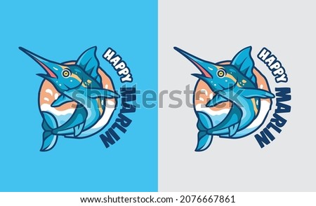 Cute fish marlin cartoon illustration for logo and media Premium Vector