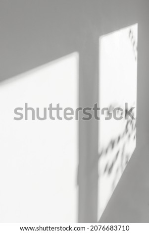 Beautiful shadow from the window on the concrete wall indoors. Abstract background with reflection and silhouette. Gray mockup.