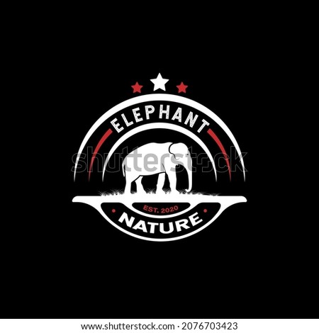 Vintage Elephant Logo. With ivory and grass icon. Premium, luxury, retro, black, and red logo design