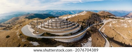 Military Memorial of Monte Grappa. Panoramic aerial view. Royalty-Free Stock Photo #2076704389