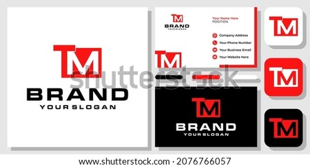 Initials Letters TM Red Strong Modern Abstract Monogram Logo Design with Business Card Template