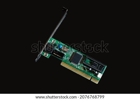 LAN card isolated on black background