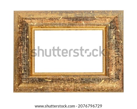 Empty gilded wooden frame for paintings. Isolated on white background