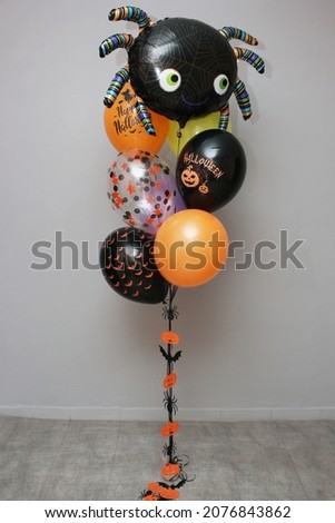 Halloween balloon set, black spider, garland of pumpkins