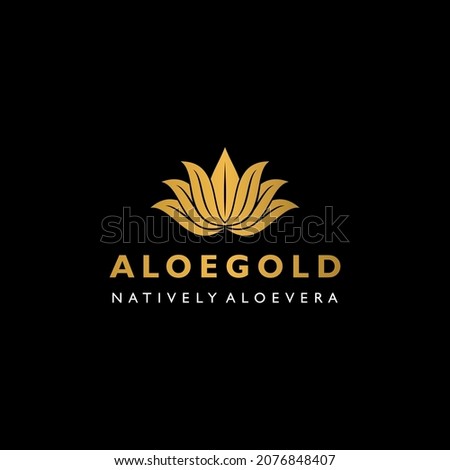 Luxury Golden Aloe Vera Symbol Logo Design