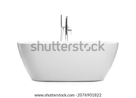 Modern clean ceramic bathtub isolated on white Royalty-Free Stock Photo #2076901822