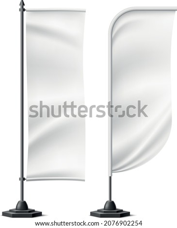 Vertical telescopic banner mockup. Realistic white fabric on black stand