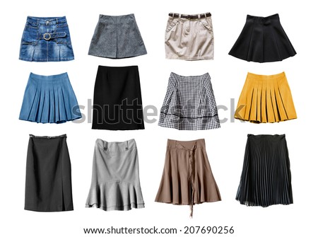 Set of various skirts on white background Royalty-Free Stock Photo #207690256