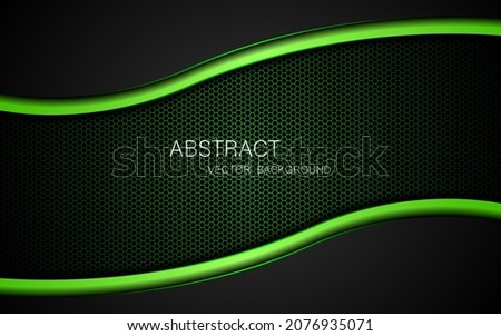 Dark steel mesh abstract background with black and green curves with free space for design. modern technology innovation concept background

