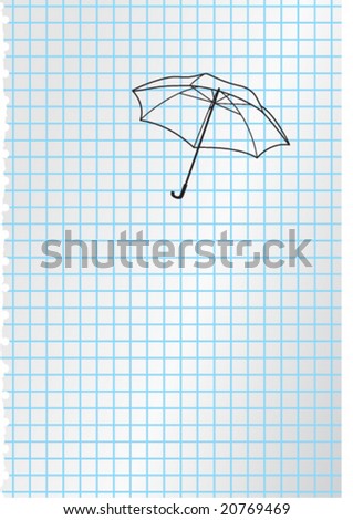 Blank paper sheet and image of umbrella. Vector illustration.