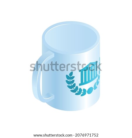 Isometric graduation diploma academic composition with isolated image of cup with emblem of high school vector illustration