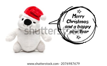 Teddy bear with speech bubble "Merry Christmas
