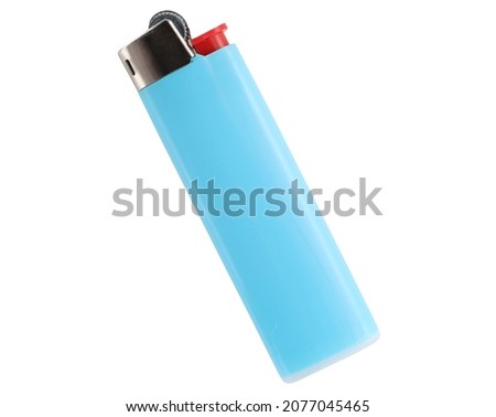 Blue lighter isolated on white background, macro photography Royalty-Free Stock Photo #2077045465