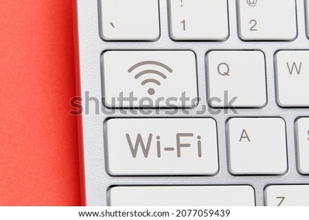 Wi-Fi network connection concept. Keyboard with network icon