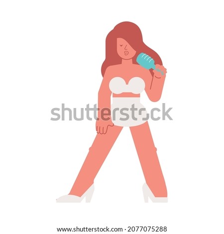Singer star flat composition with isolated female character of star singer vector illustration